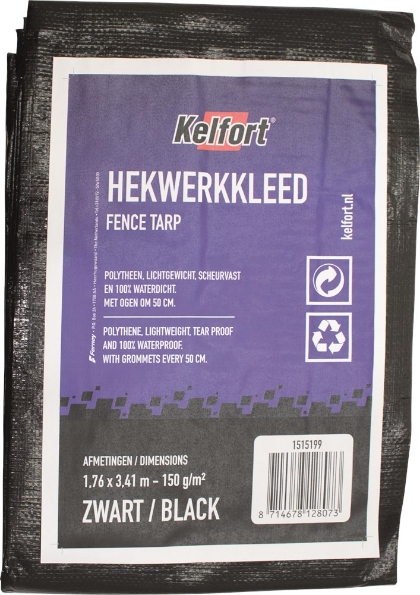 Afbeeldingen van Kelfort Hekwerkdekkleed 1.76 x 3.41 meter, 150 gram/m2 zwart