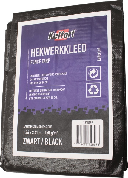 Afbeeldingen van Kelfort Hekwerkdekkleed 1.76 x 3.41 meter, 150 gram/m2 zwart