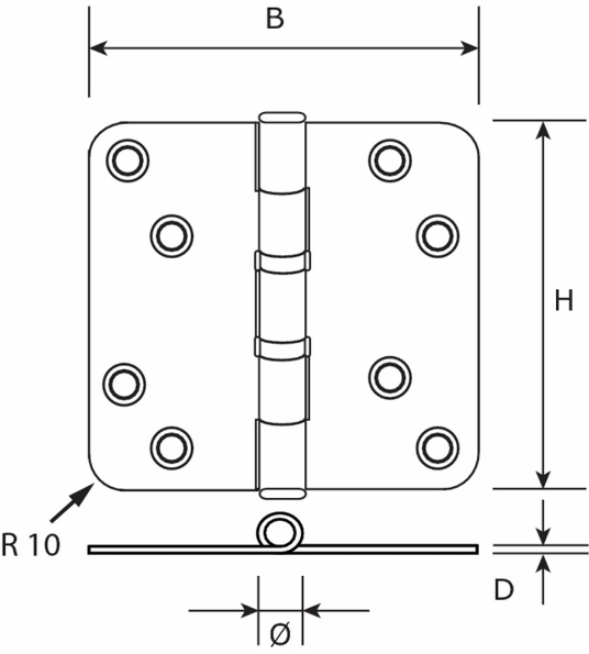 Afbeeldingen van DX Kogellagerscharnier  gegalvaniseerd 89x89x2.4mm, afgeronde hoeken
