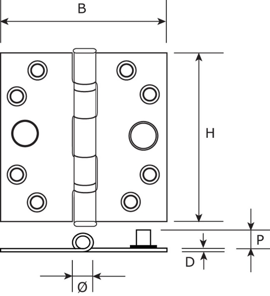 Afbeeldingen van DX Kogellagerscharnier, rechthoeking, geborsteld rvs, 89 x 89 x 3 mm