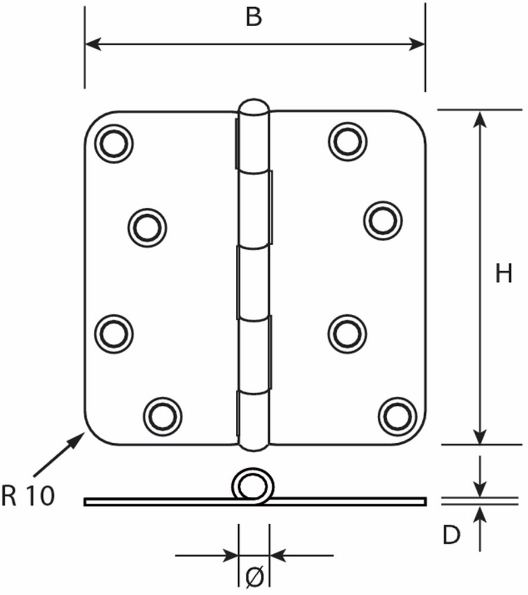 Afbeeldingen van DX Scharnier, rechthoeking, gegalvaniseerd, verzinkt, 76 x 76 mm