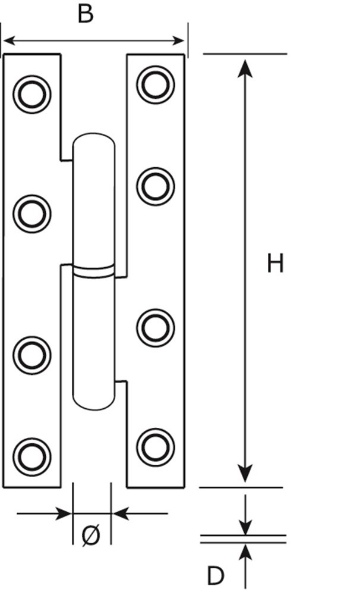 Afbeeldingen van DX Paumelle scharnier  licht, 140 x 70 mm, rechts, gegalvaniseerd, verzinkt