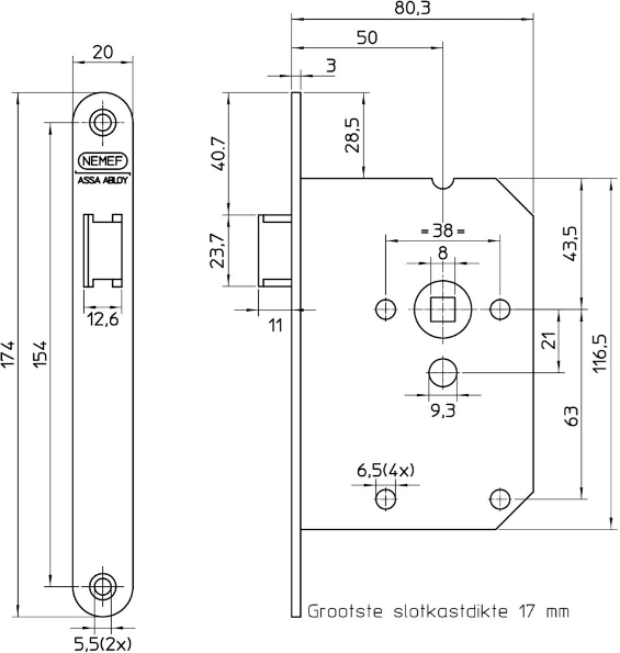 Afbeeldingen van Nemef Loopslot 1255 staal gelakt 50 mm Links