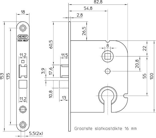 Afbeeldingen van Nemef Deurslot, PC-uitsparing 1449 PC55 55 mm staal gelakt Rechts