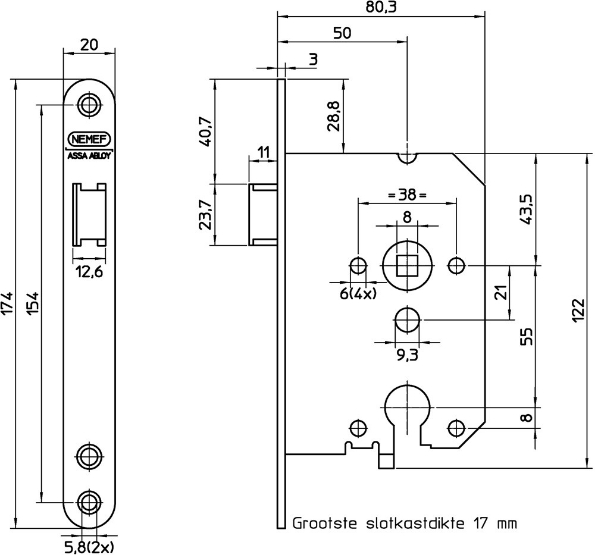 Afbeeldingen van Nemef Cilinderloopslot, PC-uitsparing 1269/37 50 mm RVS Links