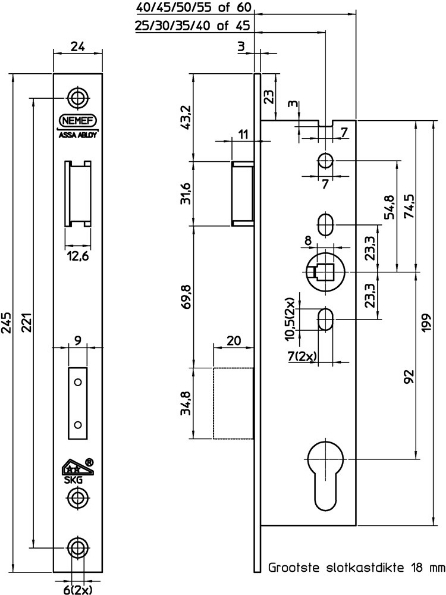 Afbeeldingen van Nemef Veiligheids smaldeurslot 4169 PC92 35 mm Rechts