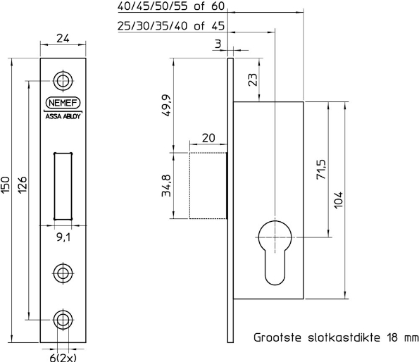 Afbeeldingen van Nemef Kastslot 9640 RVS 25 mm