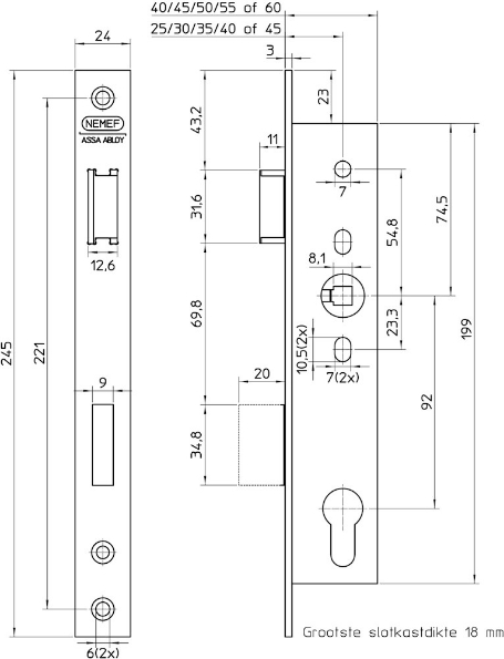 Afbeeldingen van Nemef Deurslot 9600 RVS 25 mm Links/Rechts 