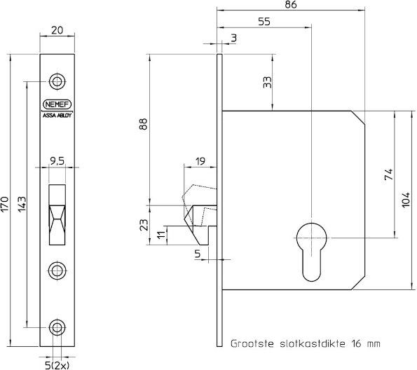 Afbeeldingen van Nemef Schuifdeurslot 698 55 mm