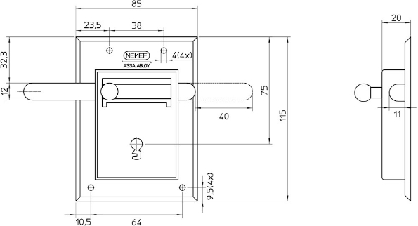Afbeeldingen van Nemef Opleggrendelslot, klaviersleutel 98/12