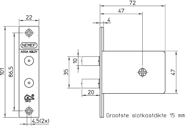 Afbeeldingen van Nemef Veiligheidsbijzetslot 1008 gelijksluitend, 2 stuks