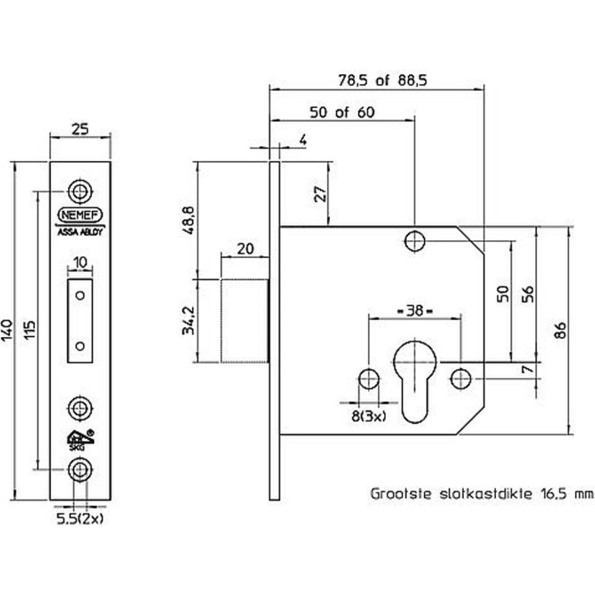 Afbeeldingen van Nemef Veiligheidsbijzetslot PC-uitsparing 4228 dm 60mm skg** rvs