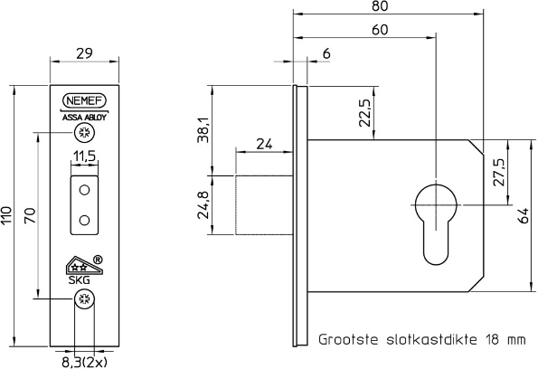Afbeeldingen van Nemef Veiligheidsbijzetslot PC-uitsparing 4328 dm 60mm skg** rvs