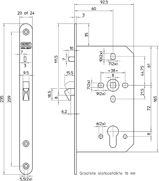 Afbeeldingen van Nemef Schuifdeurslot 629 dm 60mm rvs
