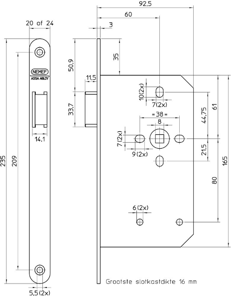 Afbeeldingen van Nemef Loopslot 635 RVS 60 mm Rechts