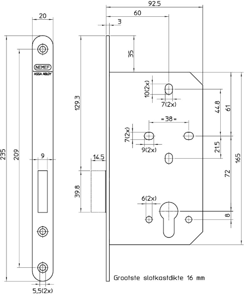Afbeeldingen van Nemef Kastslot 638 RVS 60 mm
