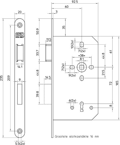 Afbeeldingen van Nemef Deurslot 646 PC72 60 mm RVS 