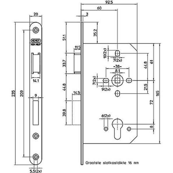 Afbeeldingen van Nemef Deurslot 649 PC72 60 mm RVS Rechts