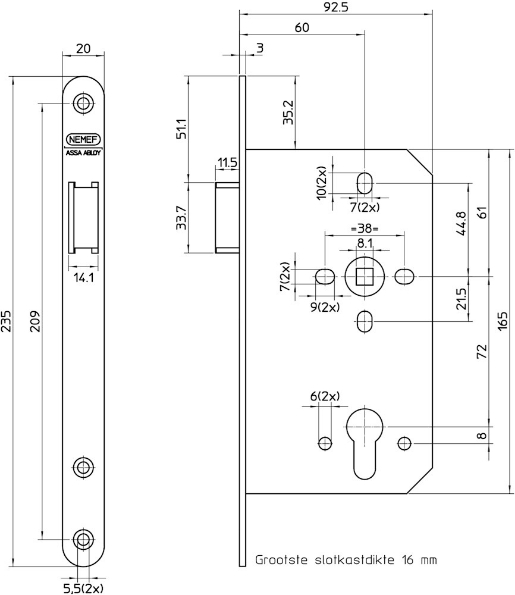 Afbeeldingen van Nemef Cilinderloopslot 649/37 RVS 60 mm Rechts