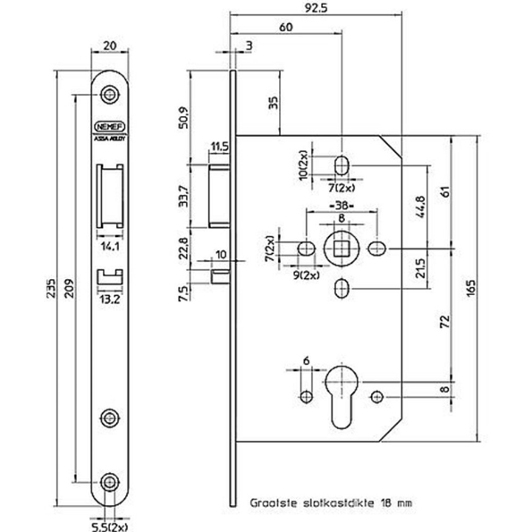 Afbeeldingen van Nemef Centraalslot 649/47 PC72 Links