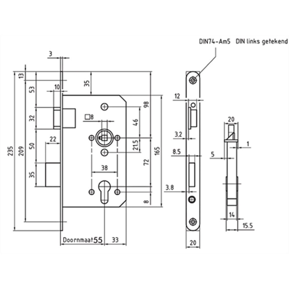 Afbeeldingen van Mauer Veiligheidsslot platal D+N cilinder 9055P links SKG2