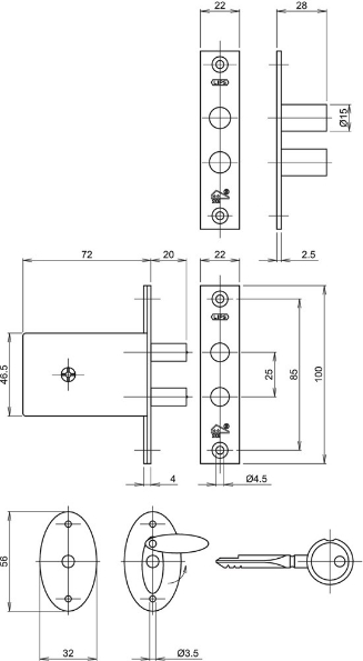 Afbeeldingen van IKON Veiligheidsbijzetslot 3211 set à 2 gelijksluitend SKG2