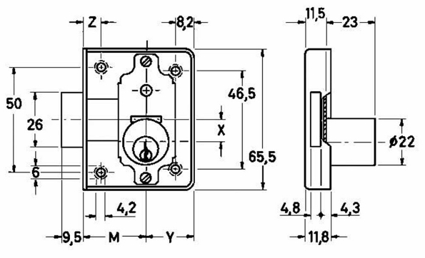 Afbeeldingen van JuNie® Meubelslot opleg cilinder 2826 messing 35mm