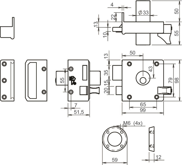 Afbeeldingen van LIPS Veiligheidsoplegslot, vaste buitencilinder en veiligheidsrozet 1753/2 rechts