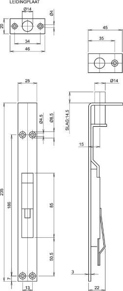 Afbeeldingen van LIPS Kantschuif voor houten deuren 5160, 235 x 25 mm, rvs