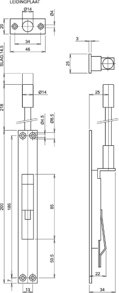 Afbeeldingen van LIPS Kantschuif voor metalen deuren 5172 200mm