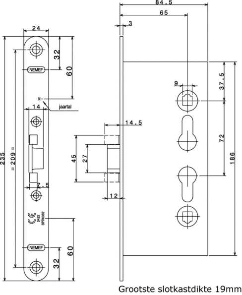 Afbeeldingen van Nemef Deurslot 1739/29 PC72 65 mm Links/Rechts
