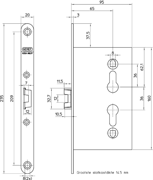 Afbeeldingen van Nemef Deurslot 1759/29 PC72 65 mm Links/Rechts