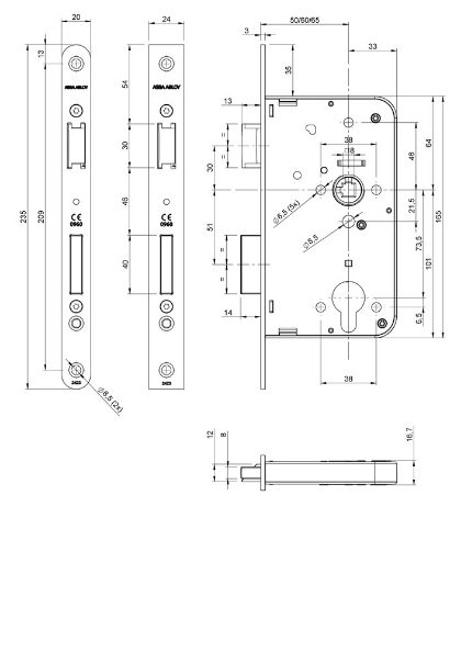 Afbeeldingen van ASSA ABLOY Deurslot, RC-uitsparing 2423, doornmaat 60 mm, zonder sluitplaat, rc72, rvs