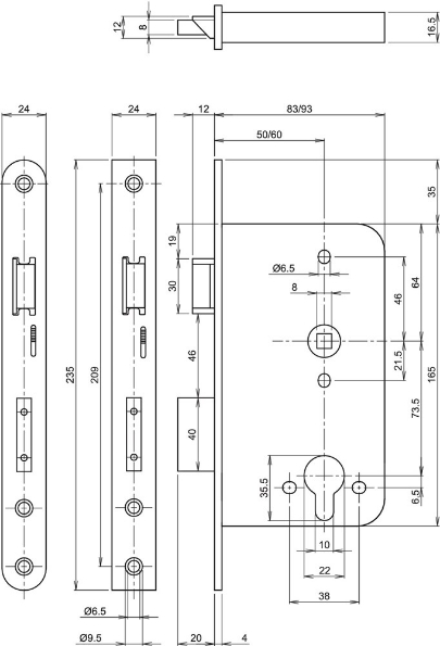 Afbeeldingen van ASSA ABLOY Veiligheidspaniekdeurslot, RC-uitsparing 2428, doornmaat 60 mm, links, zonder sluitplaat, rc73, rvs