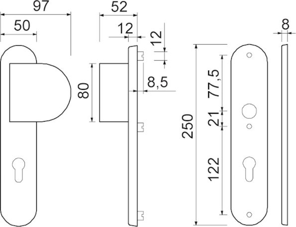 Afbeeldingen van Oxloc Veiligheids garnituur, deurdikte 55 mm, PC92, links/rechts, f1