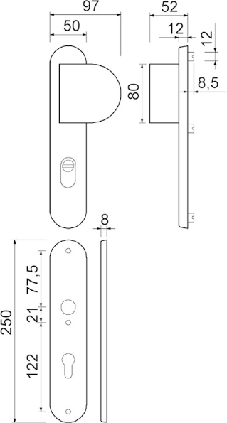 Afbeeldingen van Oxloc Veiligheid voordeurgarnituur met deurduwer PC72, rechts kerntrekbeveiliging SKG3 F1