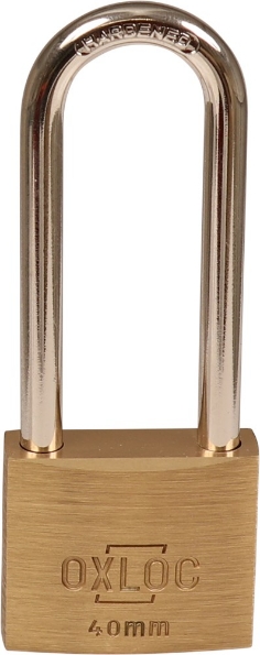 Afbeeldingen van Oxloc Cilinderhangslot met hoge beugel, 40 x 63 mm, verschillend sluitend, messing