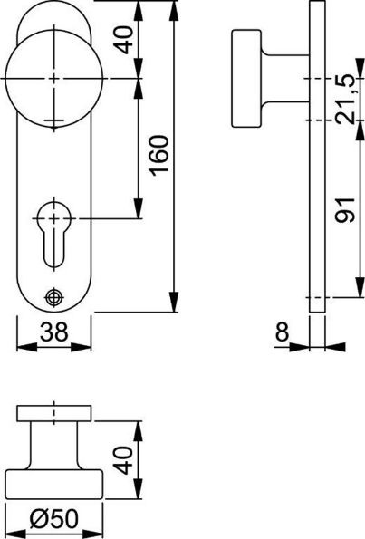 Afbeeldingen van HOPPE Knop op kortschild 58/300K PC72 F1