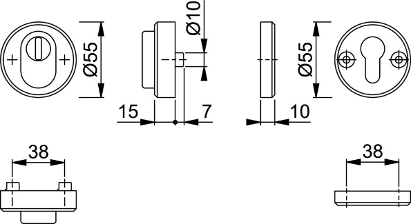 Afbeeldingen van HOPPE Veiligheidsrozetten 46NSB-ZA/46-1S, deurdikte 37-42 mm, kerntrekbeveiliging, ronde hoek, massief