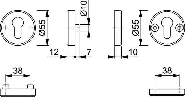 Afbeeldingen van HOPPE Veiligheidsrozetten 46NSA/46-1S, deurdikte 37-42 mm, rond, ronde hoek, massief