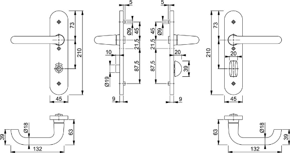 Afbeeldingen van HOPPE Deurkrukgarnituur Paris 138L/3056RF-3 wc63x8 recht F1