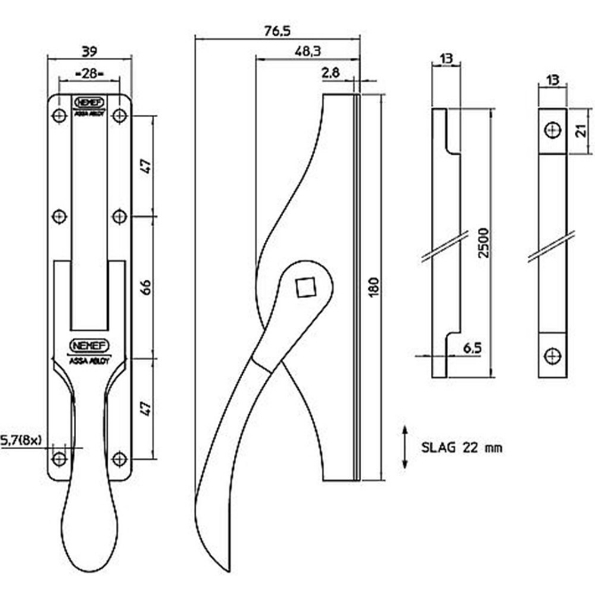 Afbeeldingen van Nemef Pompespagnolet voor vierkantstaaf 13 mm 13V/87 zonder staaf