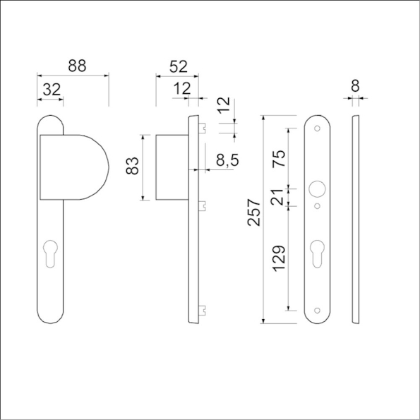 Afbeeldingen van AMI Veiligheids Rotaveer duwer/kruk smalschildgarnituur SKG** ovaal