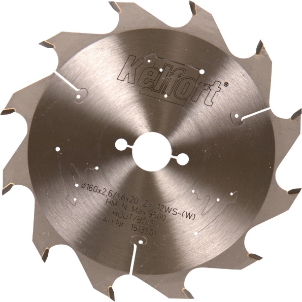 Afbeeldingen van Kelfort Cirkelzaagblad hard metaal, 160 x 2.2 mm, asgat 20 mm, 12 tanden, ws