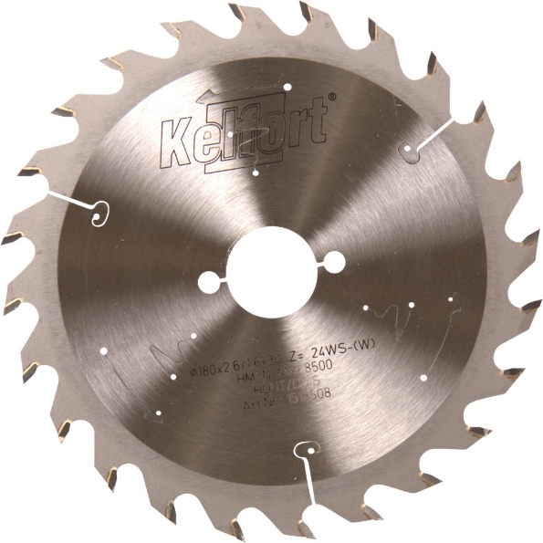 Afbeeldingen van Kelfort Cirkelzaagblad hard metaal, 180 x 2.6 mm, asgat 30 mm, 24 tanden, ws