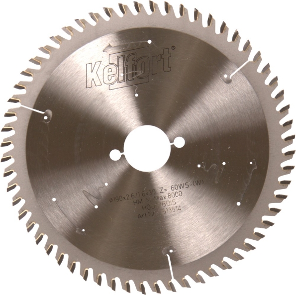 Afbeeldingen van Kelfort Cirkelzaagblad hard metaal, 190 x 2.6 mm, asgat 30 mm, 60 tanden, ws-w