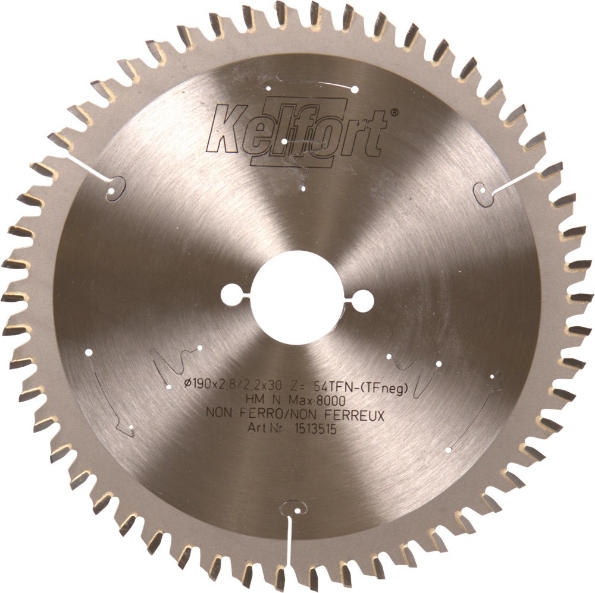 Afbeeldingen van Kelfort Cirkelzaagblad hard metaal, 190 x 2.6 mm, asgat 30 mm, 54 tanden, tfn-tfneg