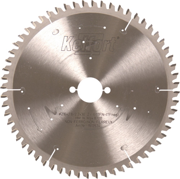 Afbeeldingen van Kelfort Cirkelzaagblad hard metaal, 216 x 2.8 mm, asgat 30 mm, 60 tanden, tfn-tfneg
