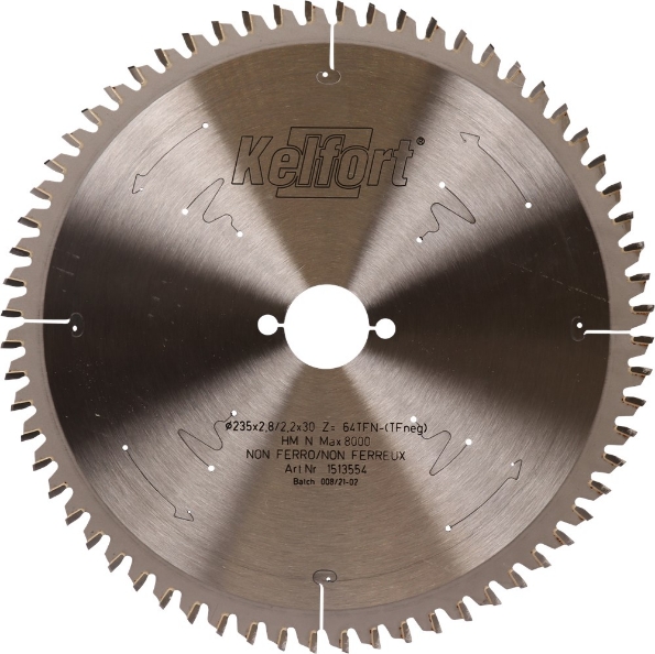 Afbeeldingen van Kelfort Cirkelzaagblad hard metaal, 235 x 2.8 mm, asgat 30 mm, 64 tanden, tfn-tfneg