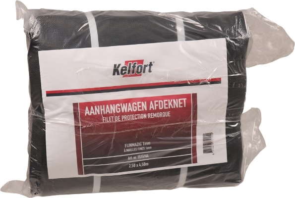 Afbeeldingen van Kelfort Aanhangernet 250 x 450 cm, fijnmazig, zwart met rood elastiek